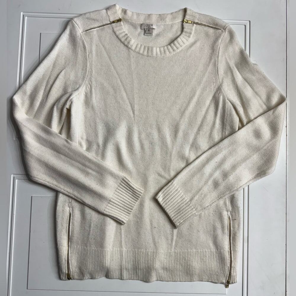 J. Crew Womens Sz M Wool Blend Knit Sweater Shoulder Side Zip Detail